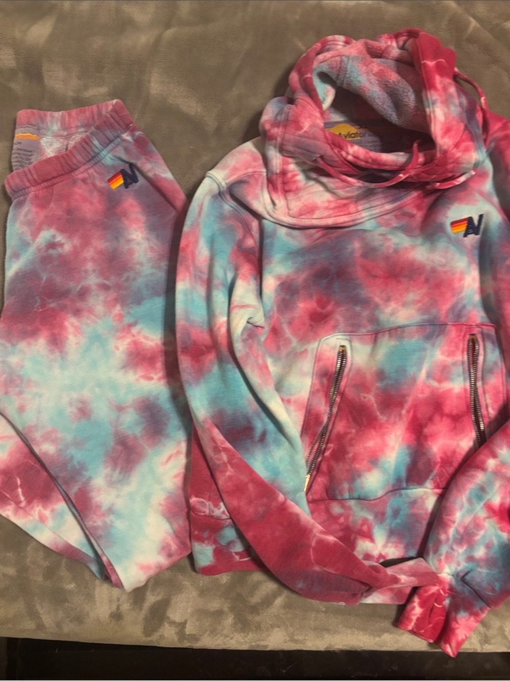 Aviator Nation Tie-Dye Hoodie (xs) & Sweatpants (s) Set - Pink & Blue